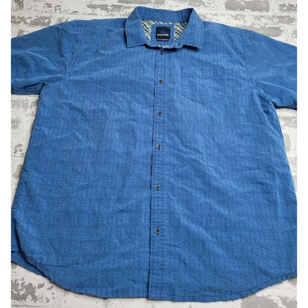 prAna Blue Short‎ Sleeve Button Down Shirt Men's XXL